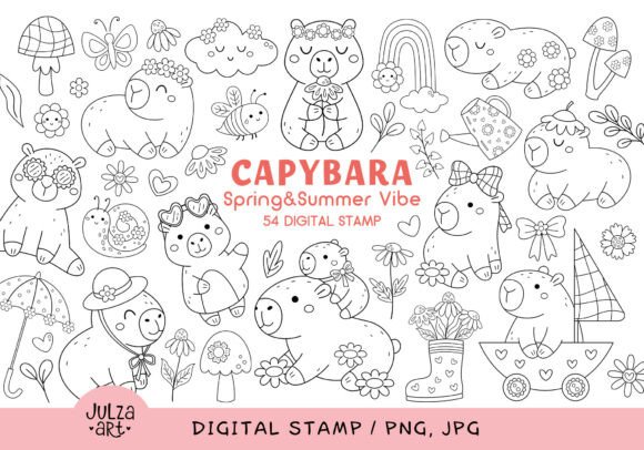 Download Capybara Digital Stamp, Spring Coloring - Premium Resources